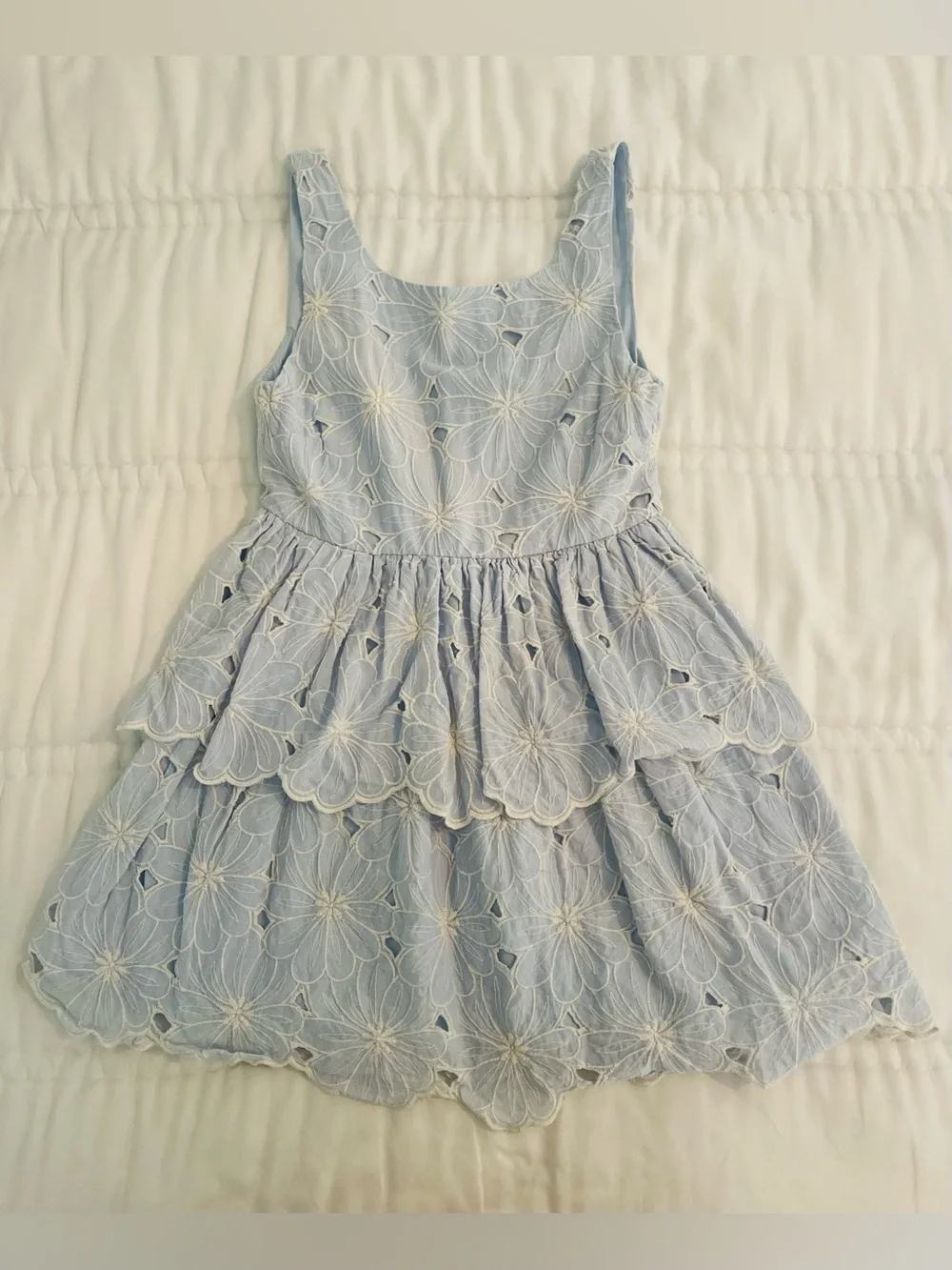 Rare Editions Light Blue Floral Eyelet Tiered Dress
